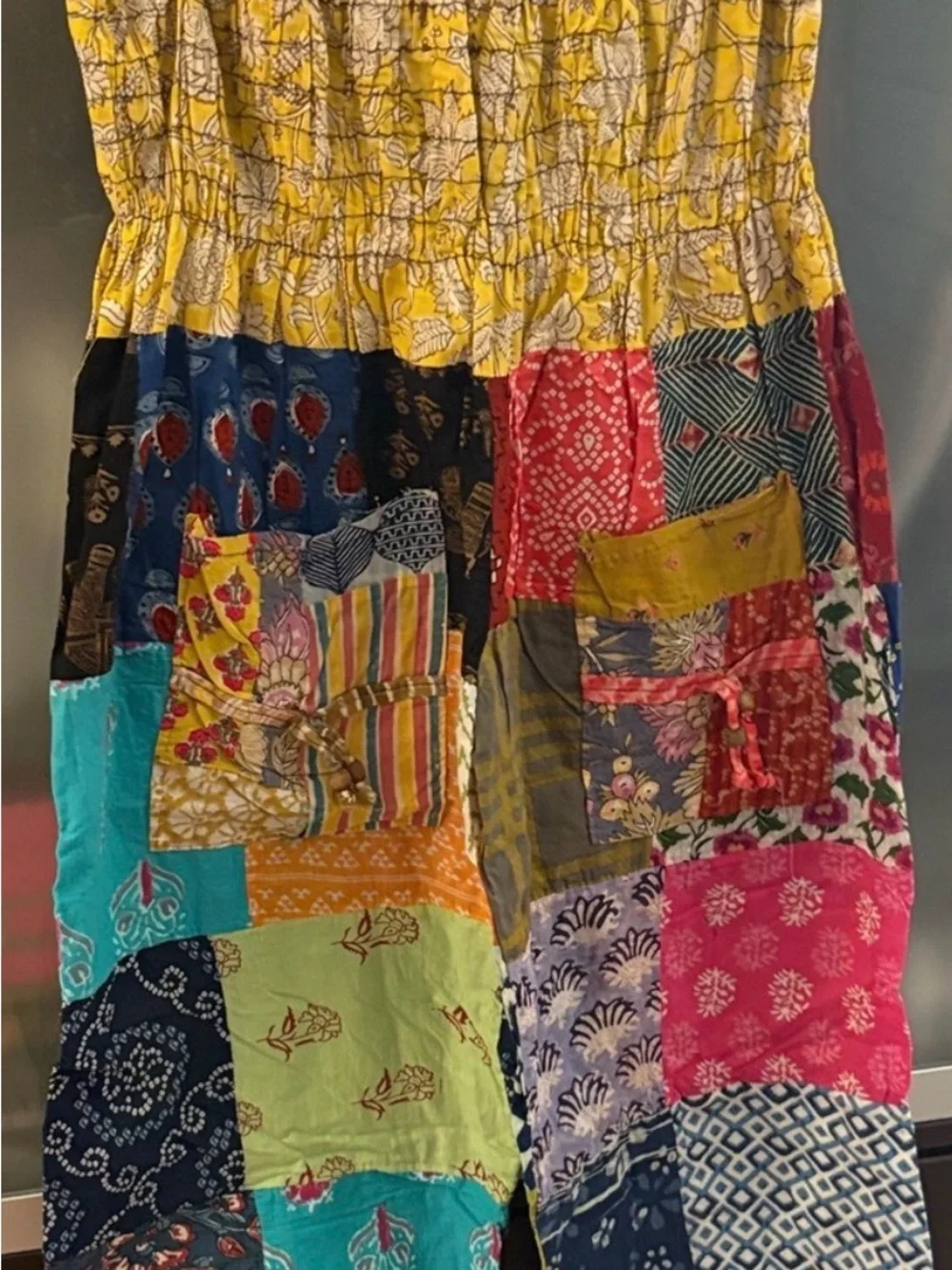 Boho patchwork pants jogger pockets  cotton OS free size Jessica Taylor s m l - Picture 8 of 10